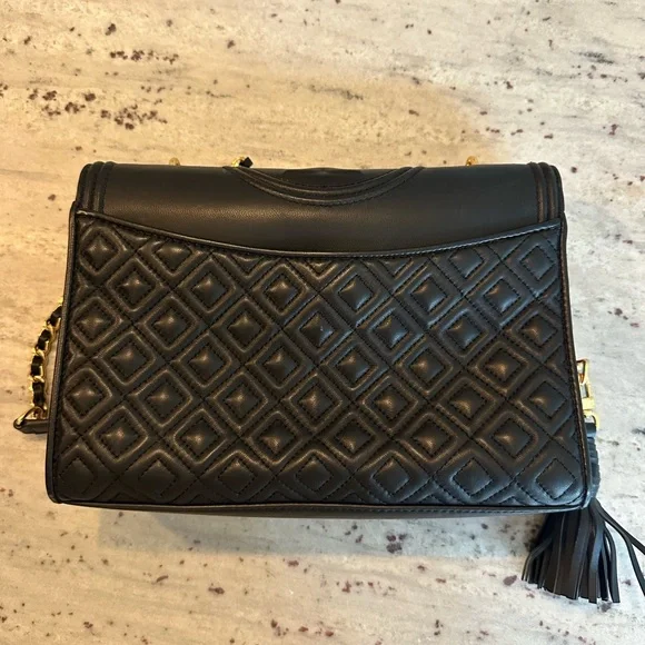 Tory Burch Medium Fleming Black Leather Crossbody Bag - Picture 6 of 6